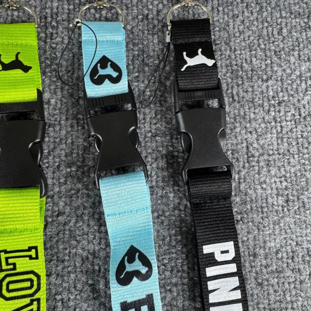 Victorias Secret PINK Lanyard Keychain Holder Dog Logo Lot of 4 Pink Green Blue